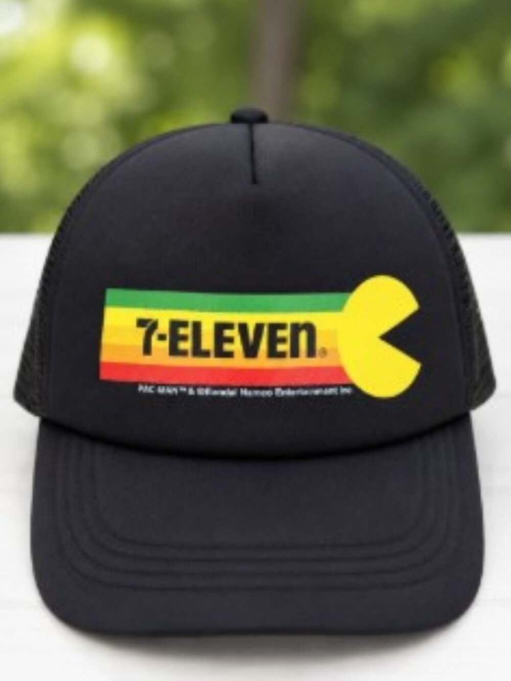 7-Eleven Pac-Man Trucker Hat Black Mesh Snapback Retro Arcade Cap